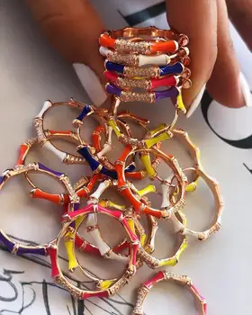 

Rainbow summer new fashion jewelry Gold color Colorful Neon enamel bamboo shape huggie women hoop earring