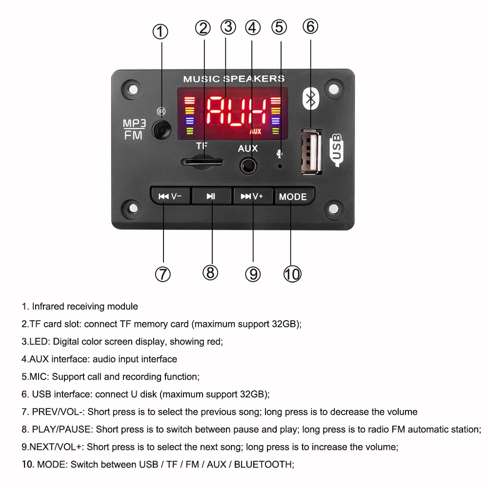 ipod mp3 player Hands-free MP3 Player Decoder Board 5V 12V Bluetooth 5.0 MP3 Module Car FM Radio Support FM TF USB AUX Recorders mp3 music player