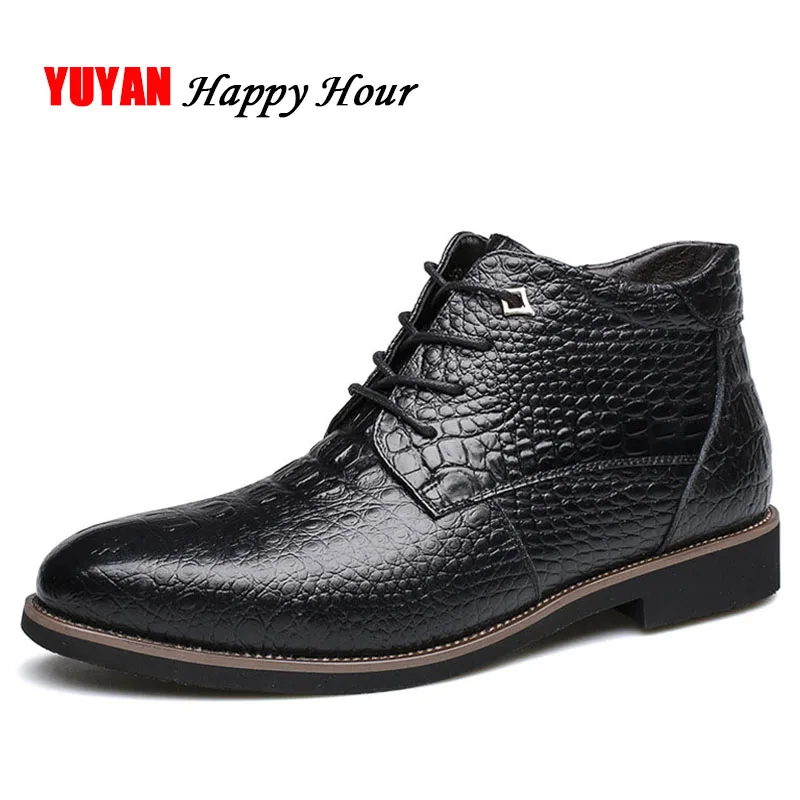 

New 2019 Winter Boots Men Genuine Leather Warm Plush Winter Shoes Men's Boots Male Brand Ankle Botas ZHK239