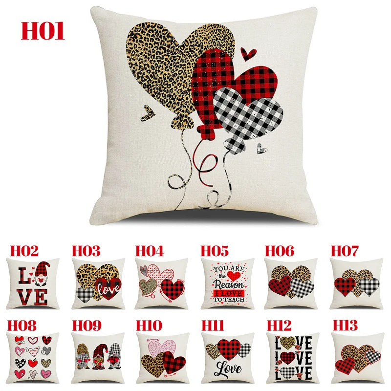 

Valentine's Day Single-sided Printed Linen Pillowcase Red Heart Printed Removable And Washable Bedroom Pillowcase