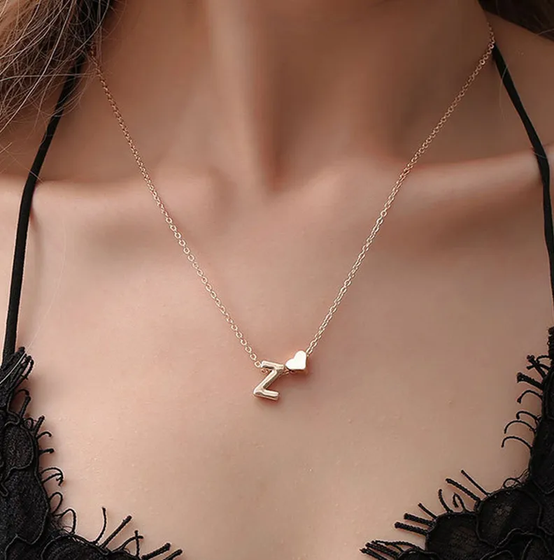 Oly2u Pendant Jewelry Fashion Dainty Tiny Heart Initial Necklaces Name Letter Choker Necklaces for Women