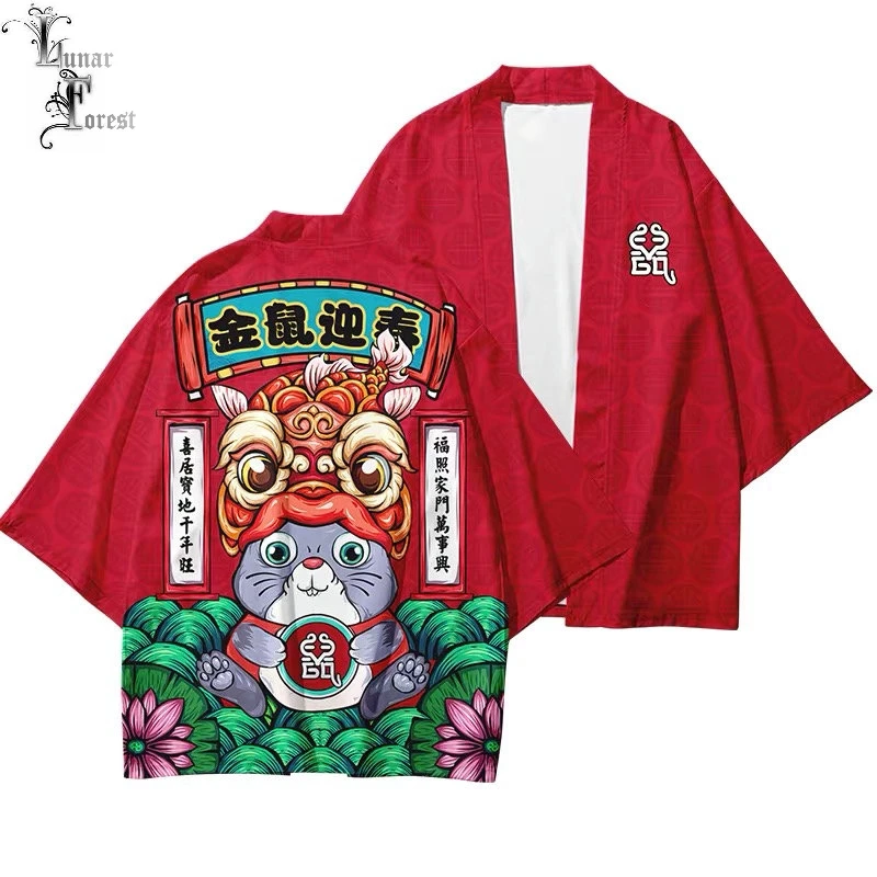 Модель года, японское кимоно Haori Yukata с 3D принтом «мышь» для женщин/мужчин, модная летняя Повседневная стильная уличная одежда с коротким рукавом