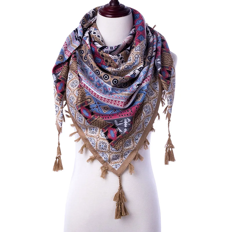 Evrfelan New Scarf Women Winter Scarf With Tassel Printed Flower Pattern Shawl Female Casual Handkerchief Scarves Shawl