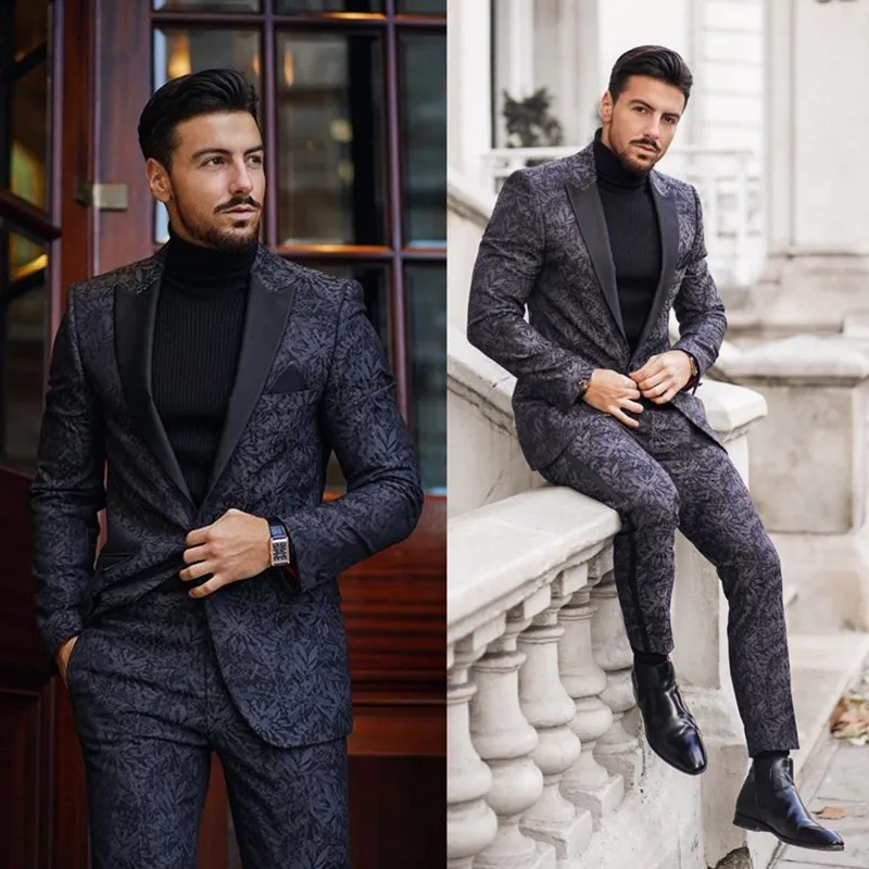 Custom Made Newdeve Men 3 Pieces Formal Grey Suits Pants Set Slim Fit Wedding Party