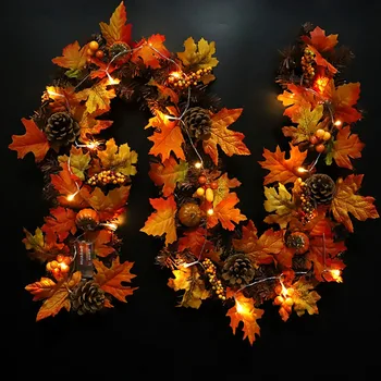 

Pvc Pine Cone Maple Leaf Rattan Door Hanging Decoration Autumn Pumpkin Door Lintel Window Decor Thanksgiving 1.8M With Ligh B