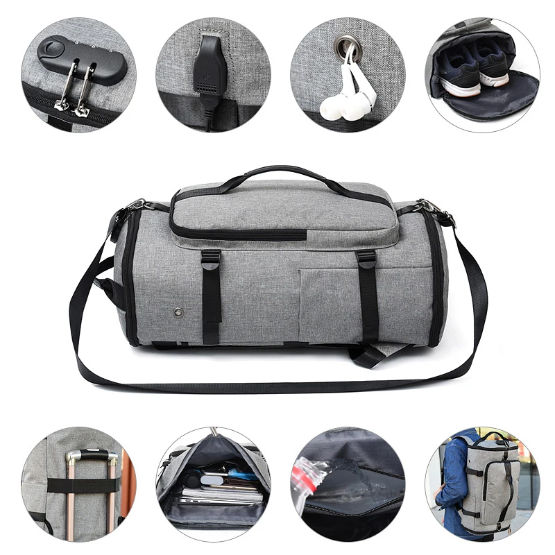 Oxford Cloth Waterproof Multipurpose Men Travel Backpack Leisure Large Capacity Outdoor Camping Luggage Sport Bag USB Black | Багаж и