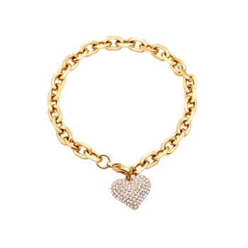 

Rhinestone Heart Charm Bracelets For Women Gold Silver Color Link Chain Trendy Jewelry for Hand Friend Gift 2020