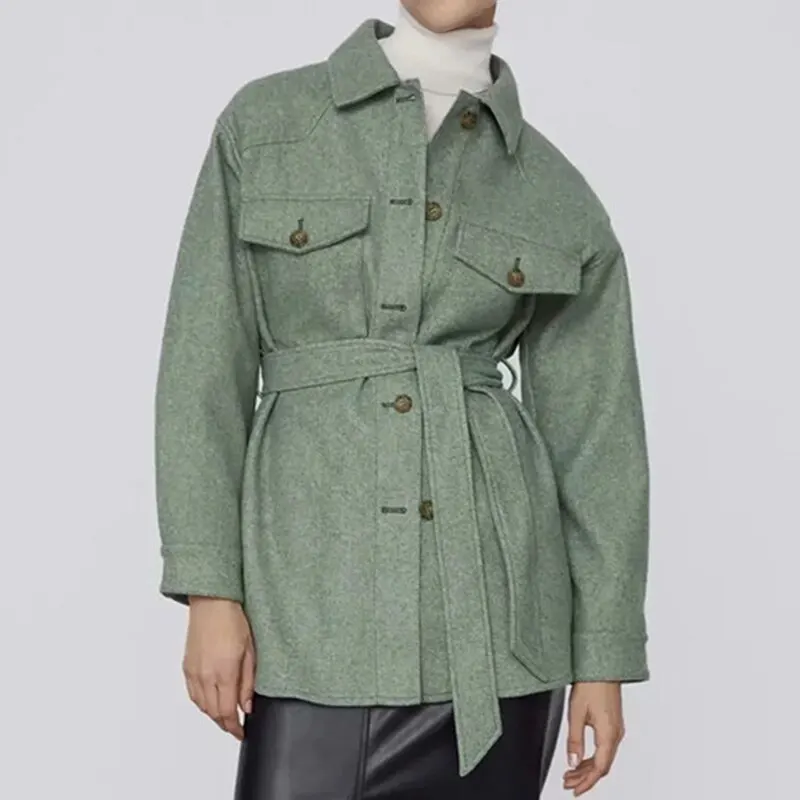 

Винтажная женская верхняя одежда с длинными рукавами и боковыми карманами, шикарное пальто, новинка 2023, женское модное пальто с поясом, Свободные Шерстяные однотонные куртки