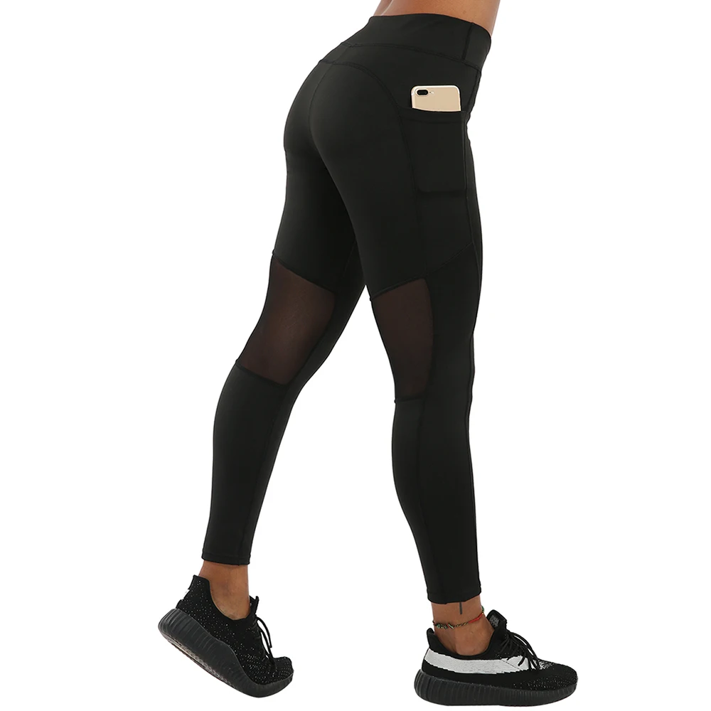 CHRLEISURE Mesh Yoga Trousers Women Solid Polyester Hind leg Patchwork Push Up Fitness leggings Female Profession