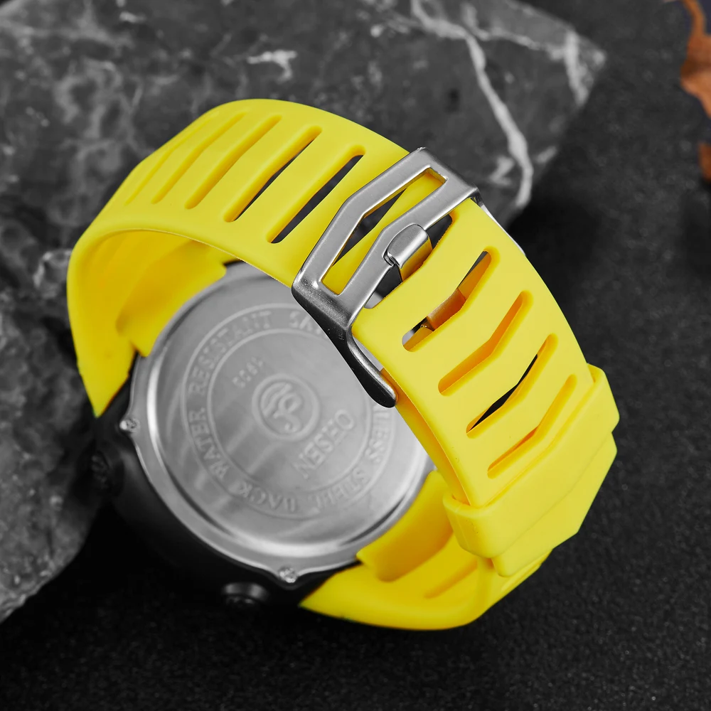 Новинка OHSEN модные цифровые электронные мужские наручные часы с ЖК-дисплеем 50 м водонепроницаемые Желтые Спортивные Военные мужские часы reloj hombre
