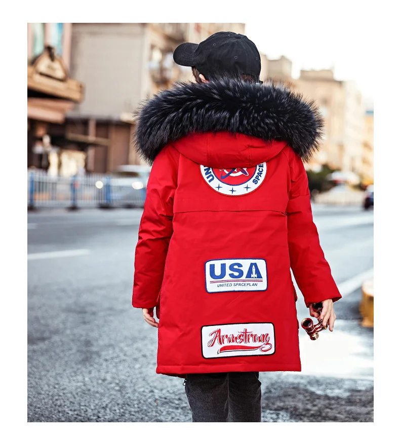 Children's down jacket new winter boy long section fur collar coat Korean version of thickening kids outerwear boy clothes