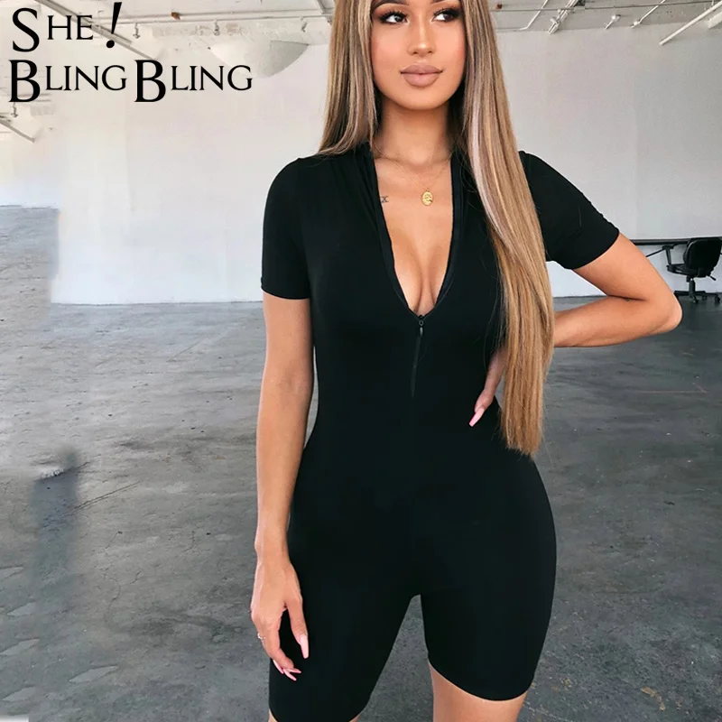 Sheblingbling черный женский летний комбинезон с коротким рукавом спортивная одежда на