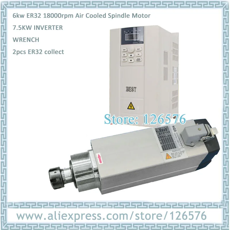 Square AC380V GDF60-18Z/6,0 4 керамический подшипник 6KW ER32 с воздушным охлаждением двигателя шпинделя 18000 об/мин+ 7.5kw 1000 преобразователь частоты Гц - Цвет: Square AC380V