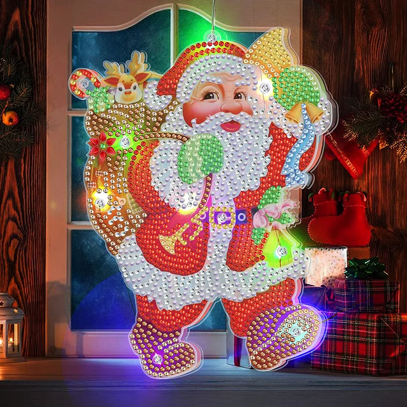 HOMFUN Christmas LED Lamp Diamond Painting DIY 5D Light Diamond Embroidery Colorful Lights Rhinestones Halloween Home Decor Gift