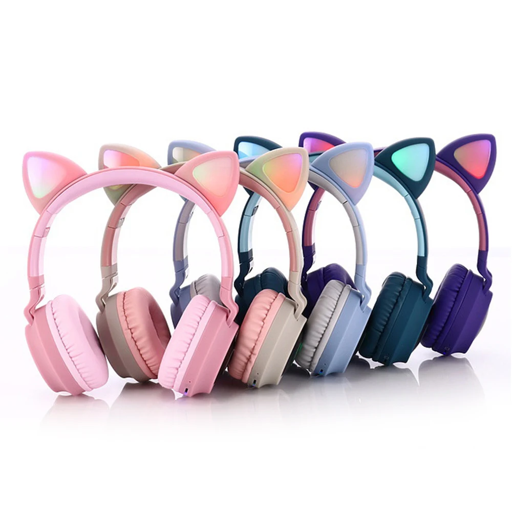 New LED cute cat ear headset Noise Cancelling wireless bluetooth5 0 headset BT 028C Young People Kid Headset 3 5mm Plug With Mic