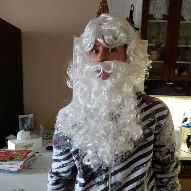 Christmas Santa Claus Wig Beard Set Dress Up Costume Accessories Cosplay White 