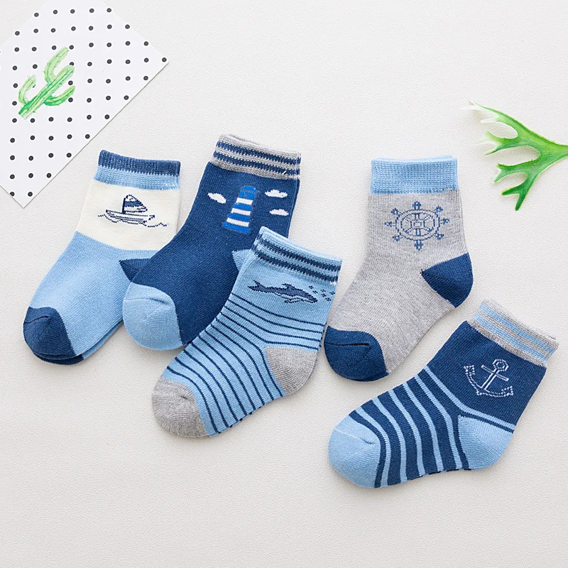 

2019 new spring and summer children's socks 3-12 year wholesale cotton big boy Cartoon kids socks 5 pairs pack