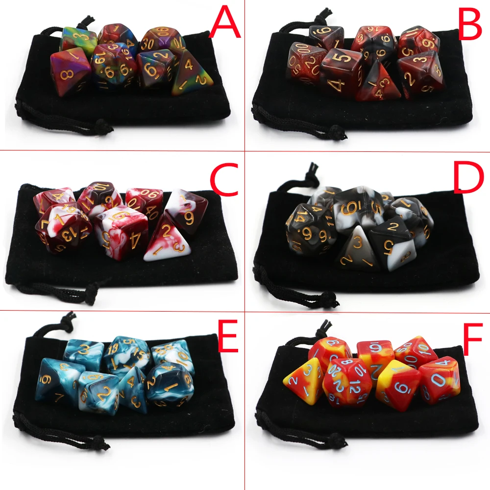 IMDG 7pcs/set Polyhedron RPG Game Dice Acrylic Dice DND Color Mixing Digital Game with Bag game dice dice set acrylic dice