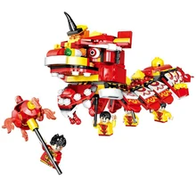 

Chinese 2022 New Year Classic Festival Bricks City Street Chinatown Building Blocks Dance Dragon Lion Kids Gifts Boy Girl Toys