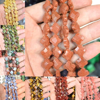 

FLTMRH Natural Stone Crystal Tiger Eye Aventurine Loose Beads Beaded Jewelry Making 12mm three Leaf Clover DIY Bracelet