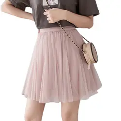 Новое поступление 2019 года летние мини-юбки женские корейский гофрированный с сеткой юбка высокая талия розовый белый трапециевидной формы