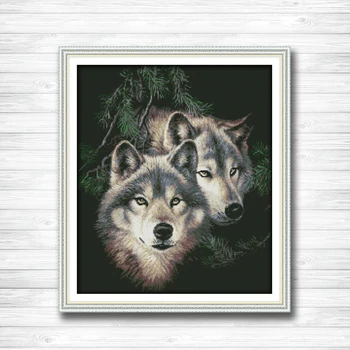 

Forest Two wolves couple decor painting counted printed on canvas DMC 14CT 11CT DMS Cross Stitch Embroidery kits Needlework Sets