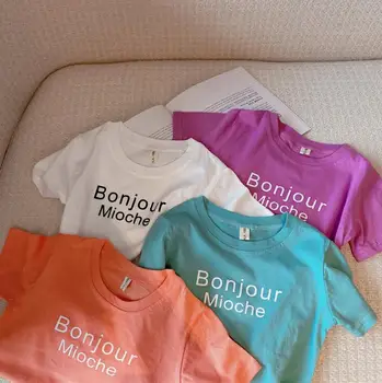 

2020 New Girls Boys T Shirt Cotton Short Sleeve Fashion Summer Cotton Girls Top 1-6t PY574