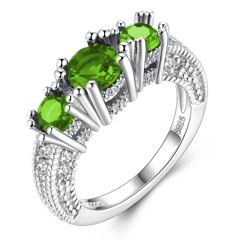 Silver 925 Jewelry Round Gemstones Ring For Women Zircon Ruby Amethyst Emerald Citrine Sapphire Aquamarine Size5-10