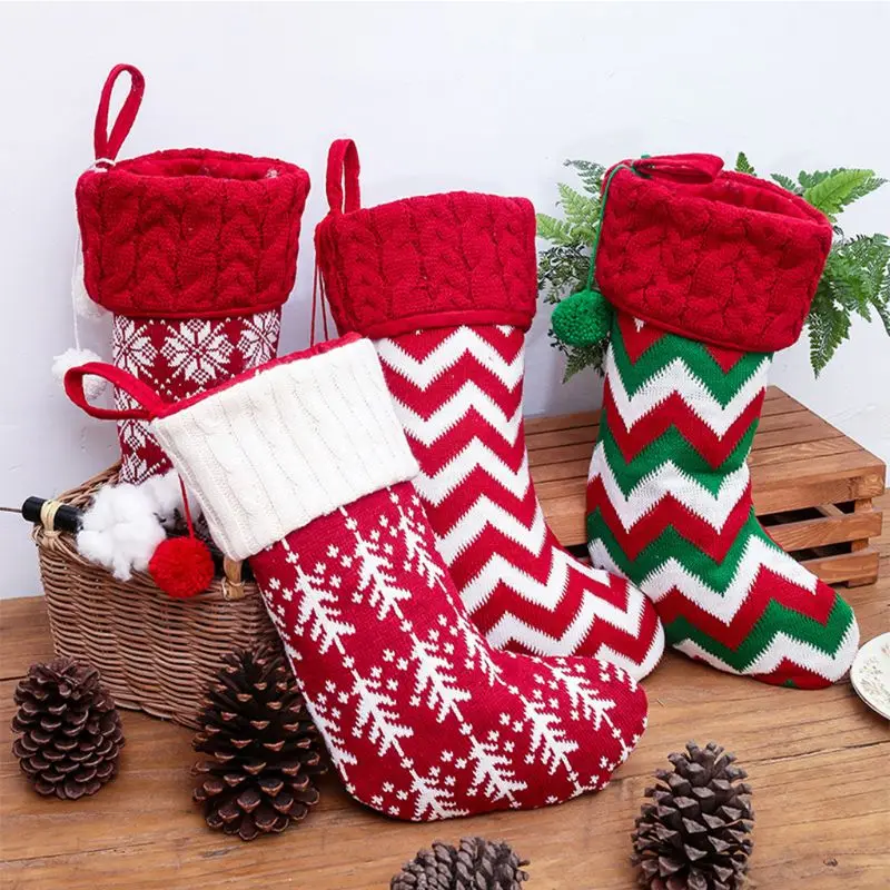

Knitted Christmas Stockings Xmas Tree Hanging Candy Gift Bag Festival Holiday Decor Ornaments