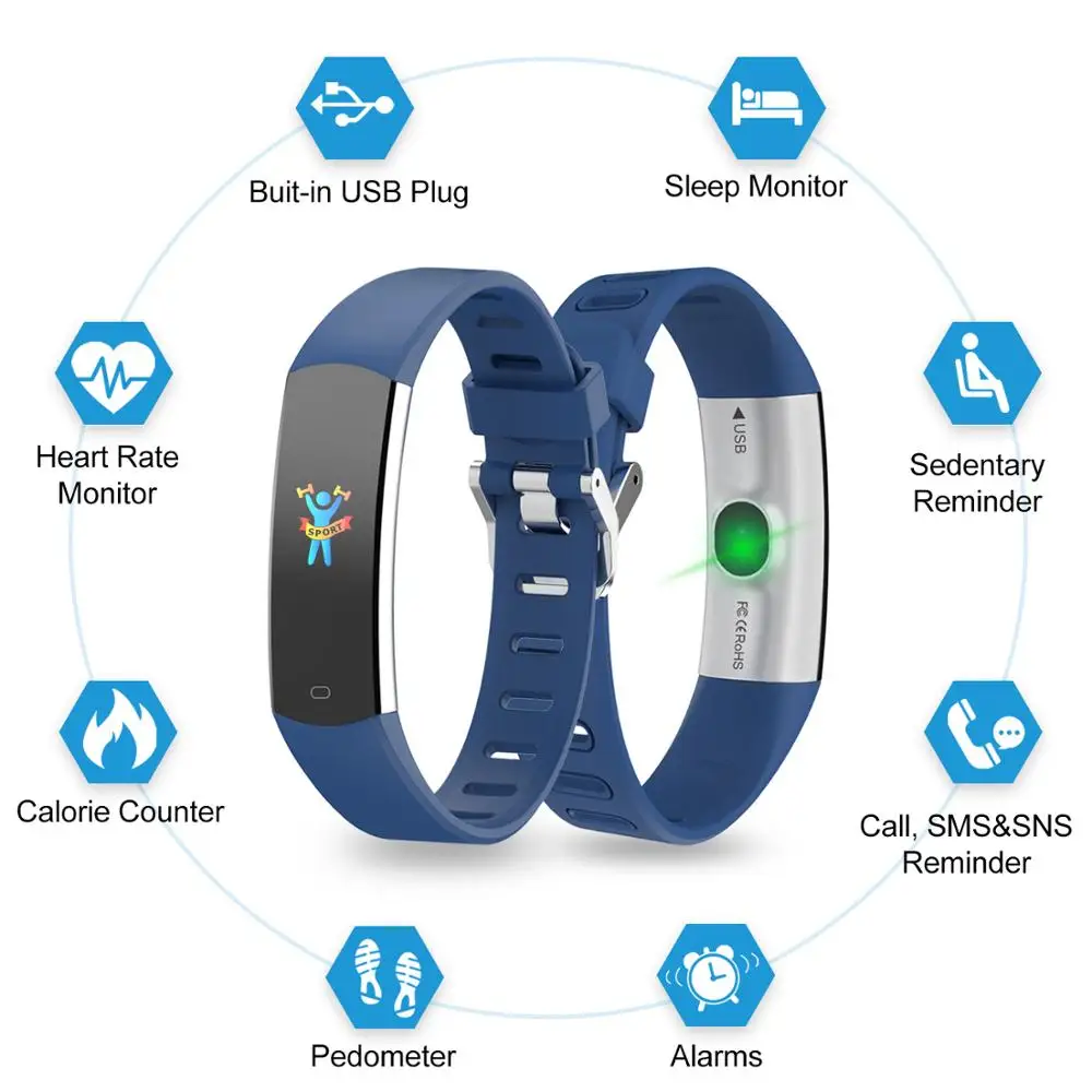 905-blue BingoFit Смарт-часы, браслет, спортивный фитнес, кровяное давление, пульсометр, шагомер, напоминание о звонках, умный Браслет, трекер - Цвет: 905-blue