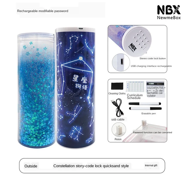 Pencil Case Code Lock Pen Box NBX Password Pencil Case Large Capacity Stationery Box Multi-Function Cylindrical Pencil Box Style 13