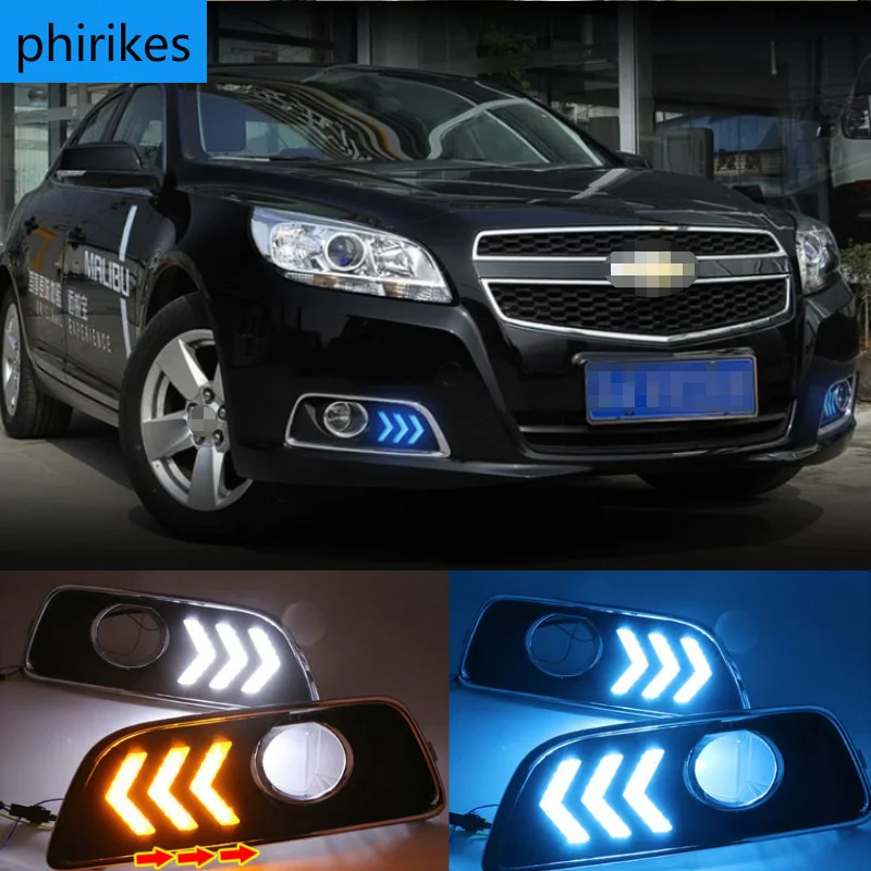 

1 пара для Chevrolet chevy Malibu 2011-2015, светодиодные дневные ходовые огни DRL с желтыми указателями поворота, COB свет