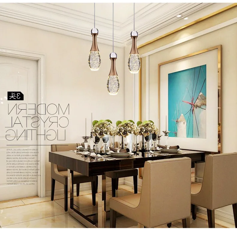 

Modern Romantic Dinner Room Led Bubble Crystal Pendant Light Crystal Lamp Cafe Bar Hanging Lamp 3 Heads Light luminaire suspendu