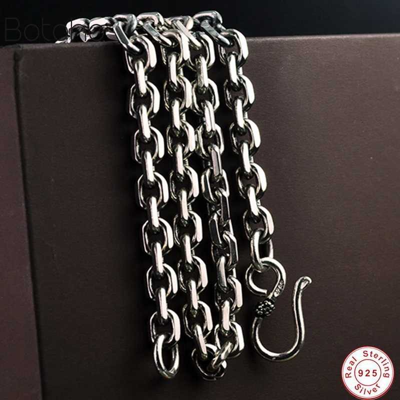 

Solid Pure S925 Sterling Silver Necklaces For Men And Women Personality Rough Design Vintage Chockers Link Chain Punk Jewellery