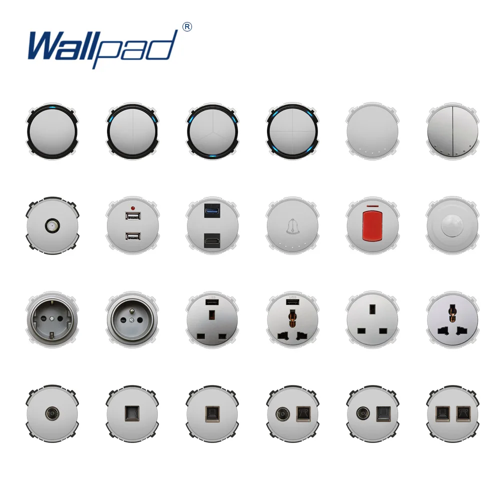 

Wallpad Silver Wall Light Switch LED Indicator Wall Power Socket Electrical Outlet Function Key Only DIY Free Combination