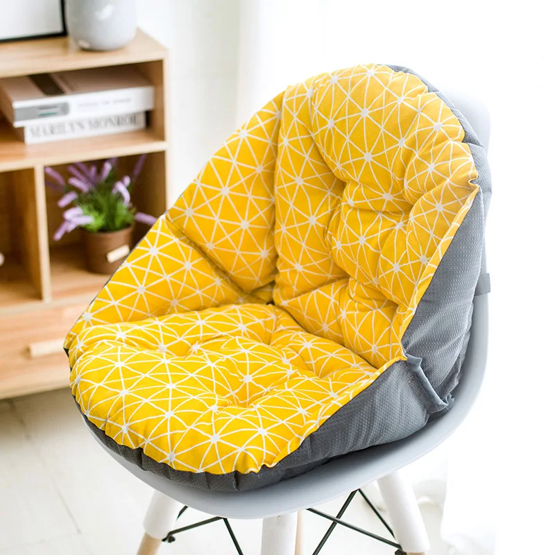 Осенне-зимняя льняная подушка для компьютерного стула, Офисная теплая подушка для сиденья, коврик для защиты талии, 10 цветов, Нескользящие студенческие ЗАДНИЕ подушки - Цвет: Yellow geometry