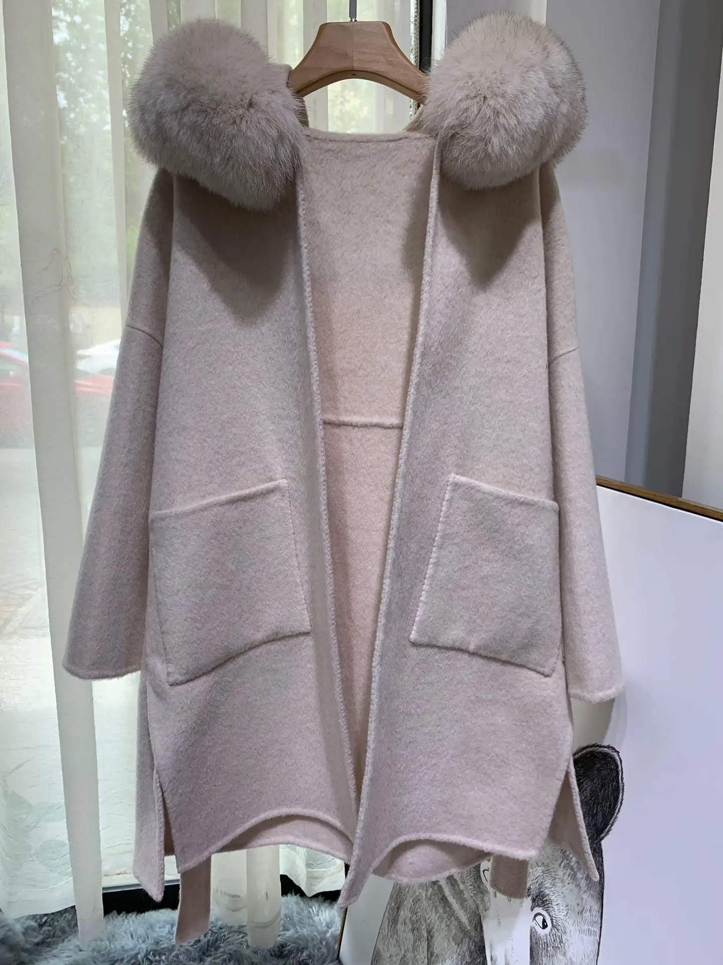 Корейское длинное кашемировое пальто с настоящим бренд Fox Fur Trim Hoodie теплое плотное пальто с большими карманами женская верхняя одежда зимнее пальто