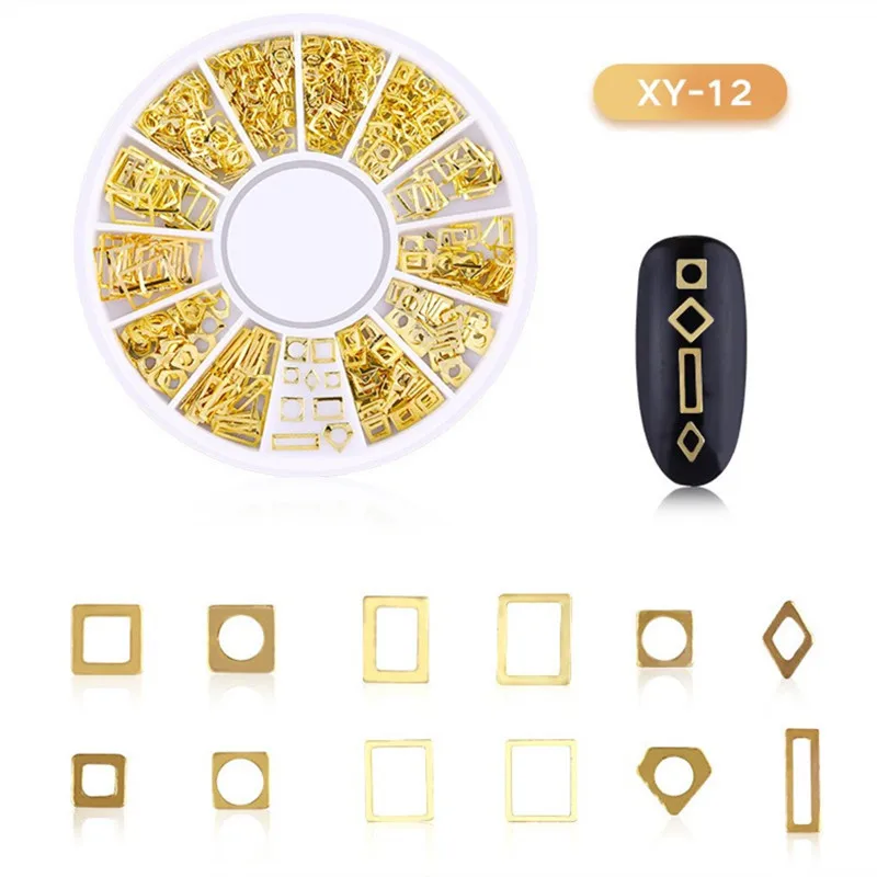 1 колесо золотые заклепки шипы для ногтей 3D дизайн ногтей украшения геометрический круг Луна Звезда Круглый треугольник смешанные аксессуары для маникюра DIY - Цвет: XY-12