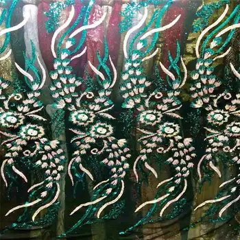 

French green boutique lace with high-quality sequins, 2019 high quality African embroidery lace fabric party dress