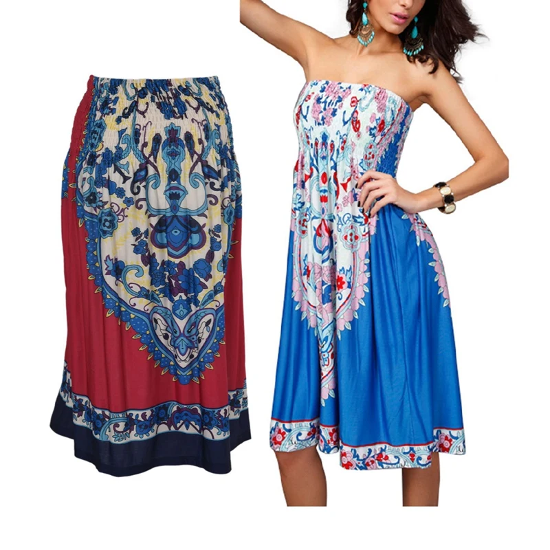 2X Women Paisley Print Strapless Hippie 