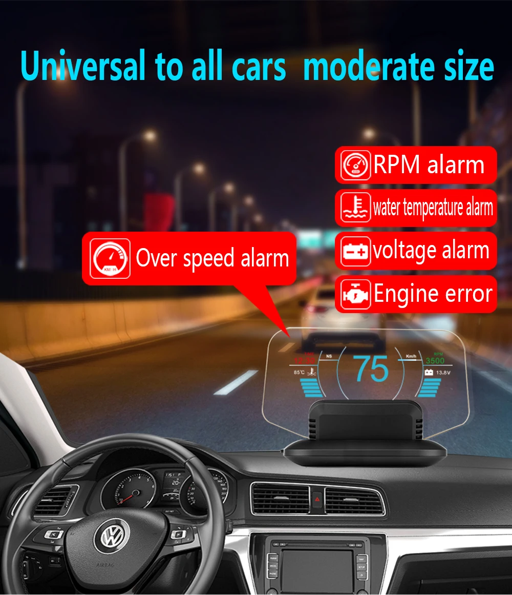Авто HUD Дисплей Автомобильный gps HUD сигнализация превышения скорости C1 лобовое стекло проектор Спидометр OBD Автомобильный дисплей безопасности