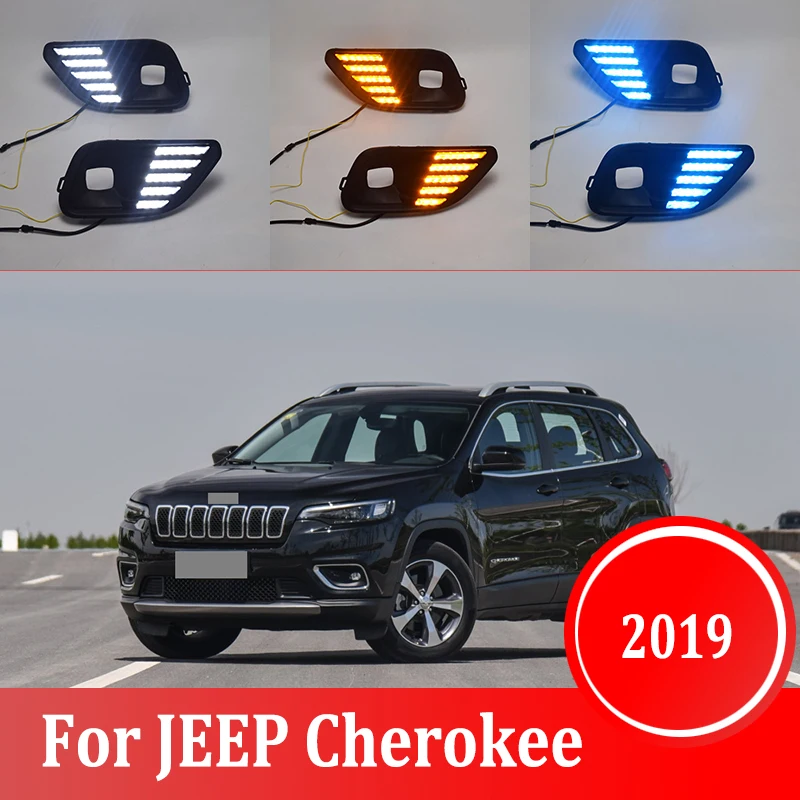 

2pcs For JEEP Cherokee 2019 LED Daytime Driving Running Light DRL Car Fog Lamp 6000K White Light Turn Yellow Light