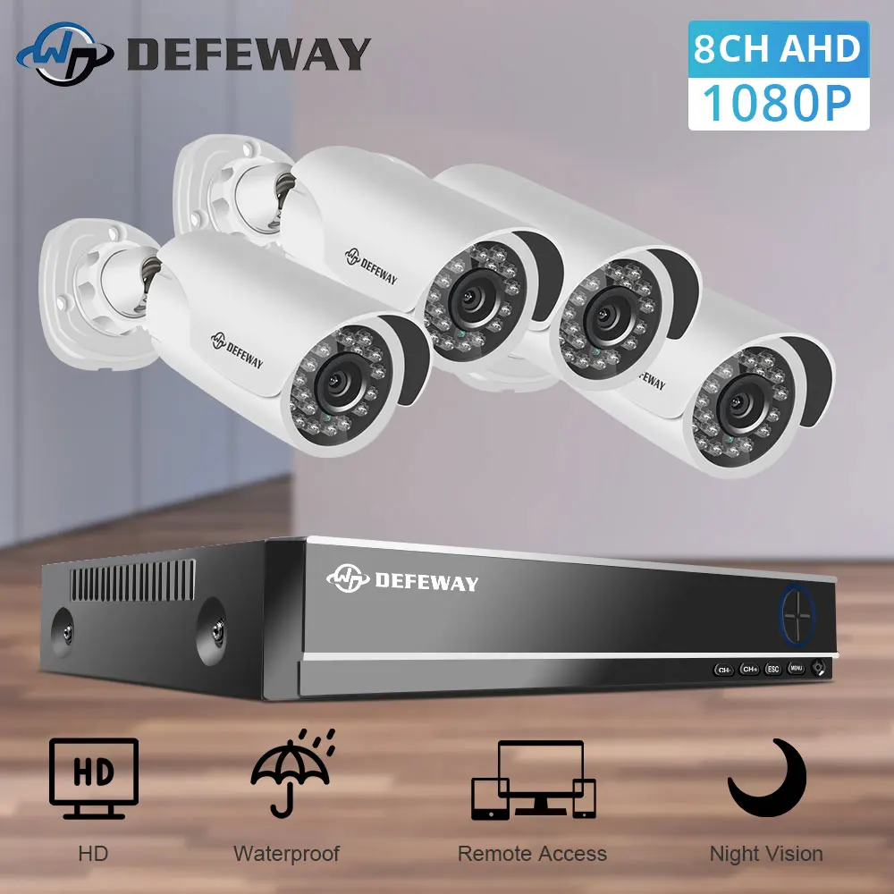 Комплект видеонаблюдения DEFEWAY 4CH 1080P HD система .4 шт. 2.0MP Bullet Camera ночное видение DVR