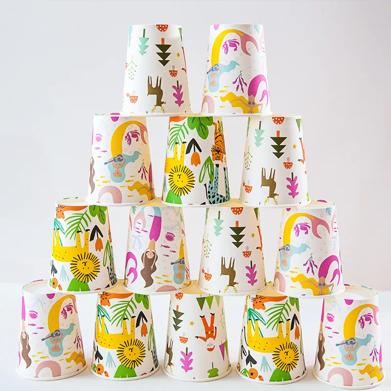 

8 Pcs/lot Paper Cups Mermaid Theme Happy Birthday Party Disposable Tableware Kids Birthday Favor Juice Cup Decoration