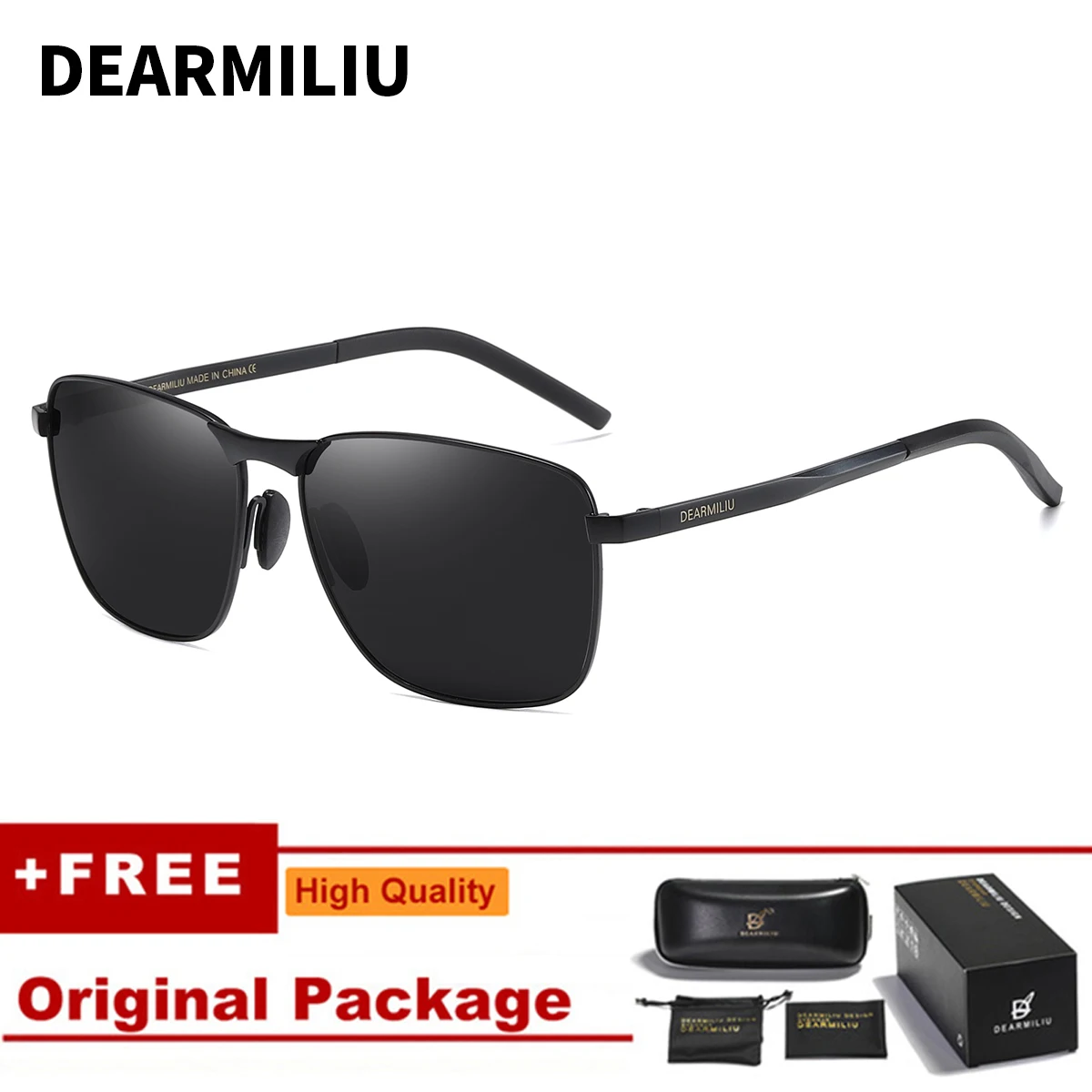 Black Grey DEARMILIU, Брендовые мужские винтажные Квадратные Солнцезащитные очки, поляризационные, UV400, линзы, очки, аксессуары, мужские солнцезащитные очки для мужчин/женщин V2462 - Цвет линз: Black Grey