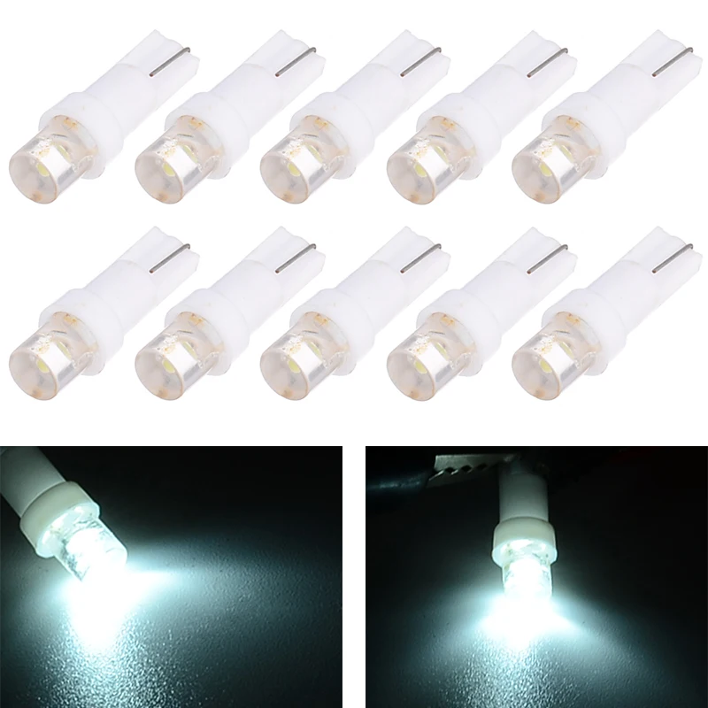 10pcs 12V T5 Car Dashboard Light 37 74 70 LED White Auto Running License Plate Side Car Interior Lights