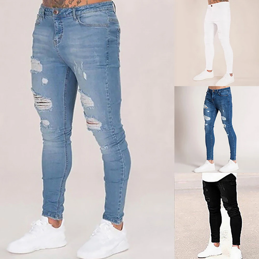 Mens Ripped Jeans Casual Skinny Slim Fit Denim Pants Biker Hip Hop Jeans with Sexy Holel Skinny Distressed Jeans Denim Pants Mens Ripped Jeans Casual Skinny Slim Fit Denim Pants Biker Hip Hop Jeans with Sexy Holel Skinny Distressed Jeans Denim Pants