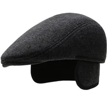HT2725 толстые теплые наушники Кепка для мужчин осень зима Берет мужская плоская кепка плюща винтажная клетчатая Ушная лоскут папа шляпа мужской берет