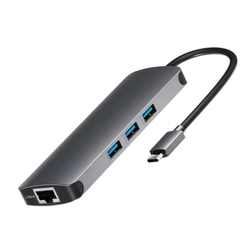 

USB Hub 9 in 1 Type C Adapter with Ethernet Port USB 3.0 Ports 4K HDMI RJ45 Multi-Function Expander for Laptop