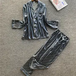 Для женщин комплект из 2 предметов, рубашка штаны, пижамные комплекты пижама с длинными рукавами весенние женские домашняя одежда спальный